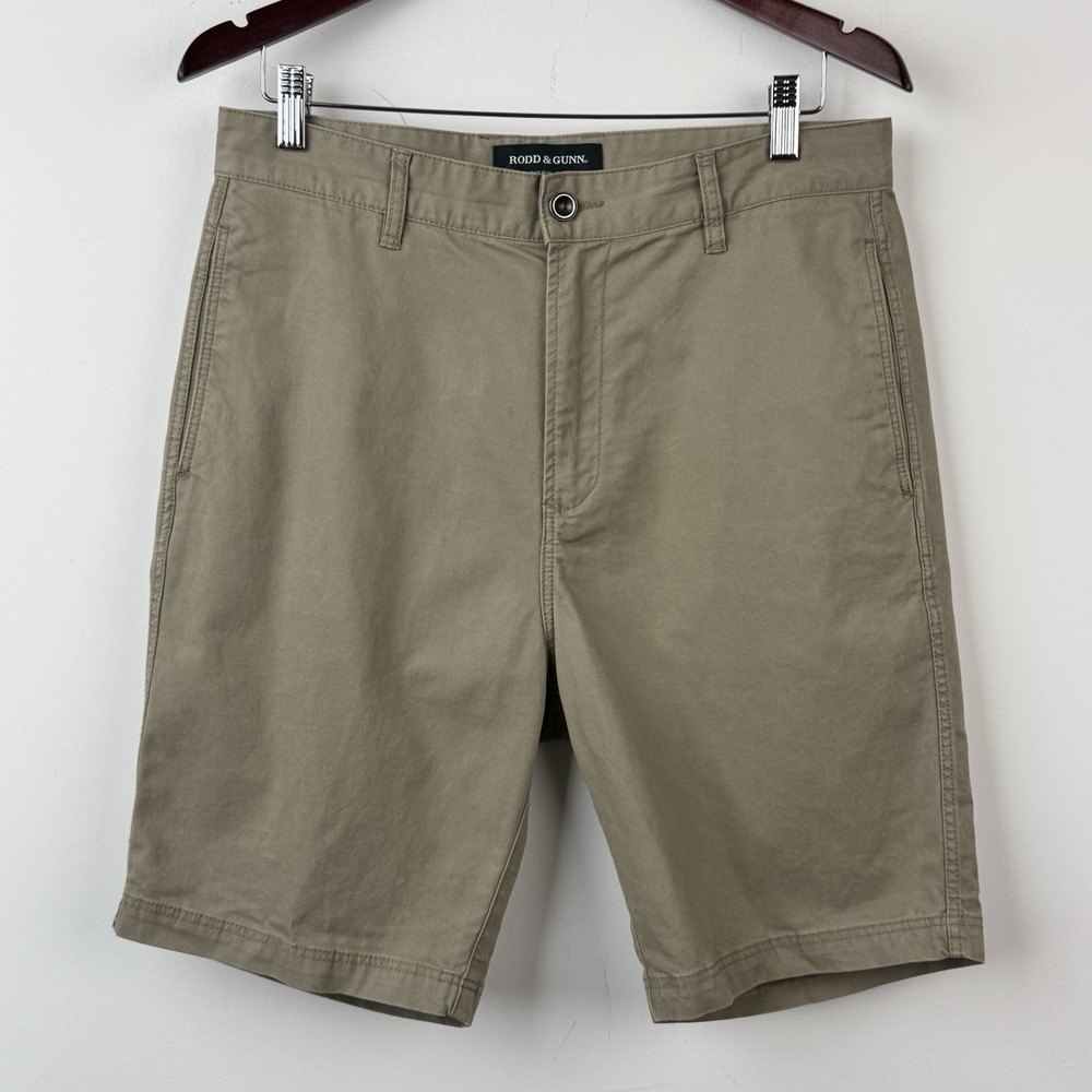 Rodd & Gunn Shorts Mens 32 Khaki Woven Chino Flat Front Casual Travel Vacation